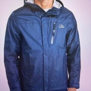 L.L. Bean Trail Navy Hooded Rain Jacket full zip with Chest Zip Pocket